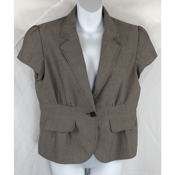 Nine West cropped blazer jacket 12 brown cap shortsleeve career academia Y2K - Picture 5 of 5
